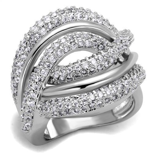 JCE1081 Rhodium Brass Ring with AAA Grade CZ  in Clear