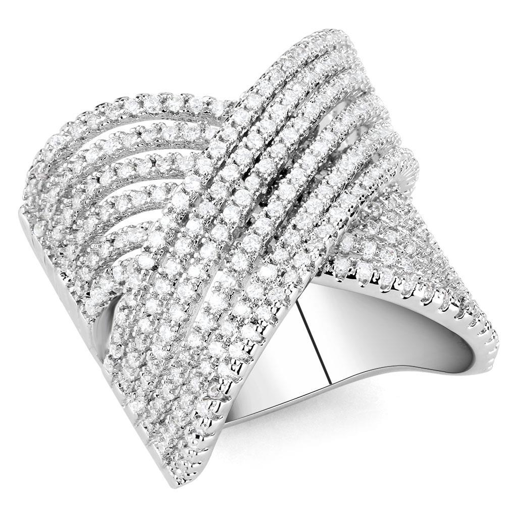 JCE1539 Rhodium Brass Ring with AAA Grade CZ  in Clear