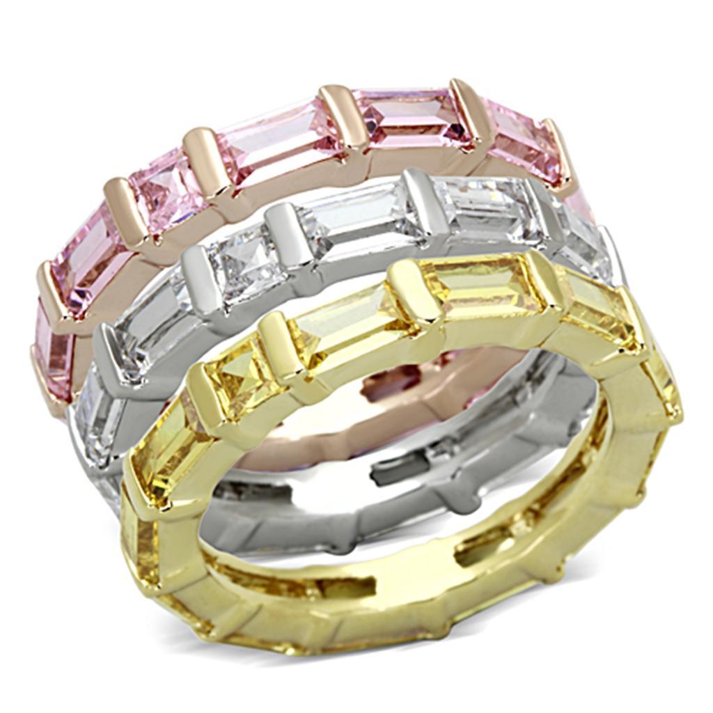 JCE473 Tricolor Brass Ring with AAA Grade CZ  in Multi Color