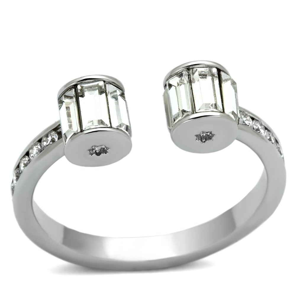 JCE526 Rhodium Brass Ring with Top Grade Crystal  in Clear