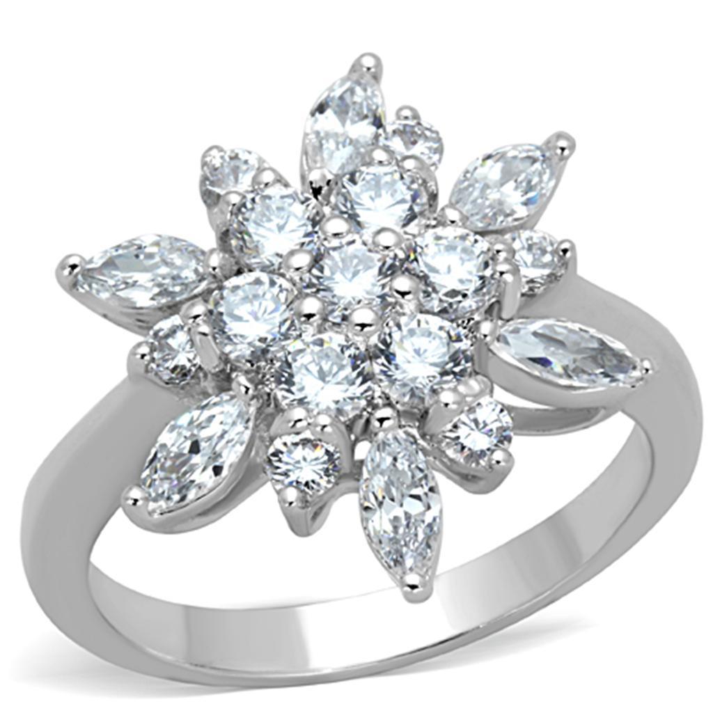 JCE725 Rhodium Brass Ring with AAA Grade CZ  in Clear