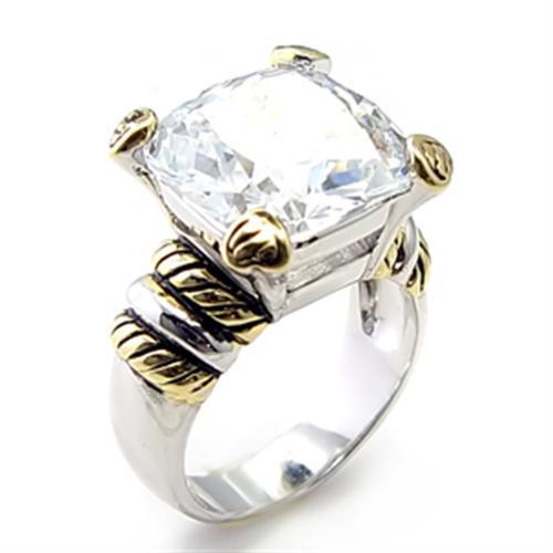 JCE023 Reverse Two-Tone Brass Ring with AAA Grade CZ  in Clear
