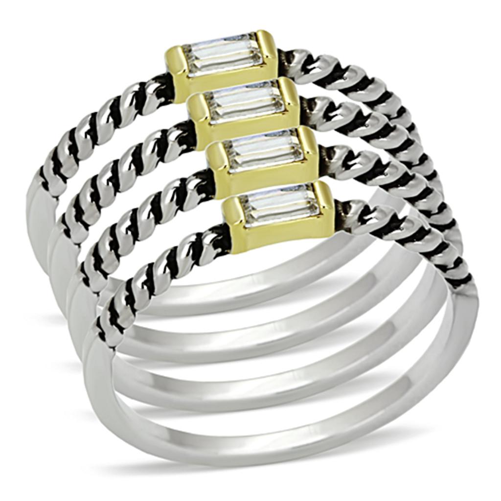 JCE3060 Reverse Two-Tone Brass Ring with Top Grade Crystal  in Clear