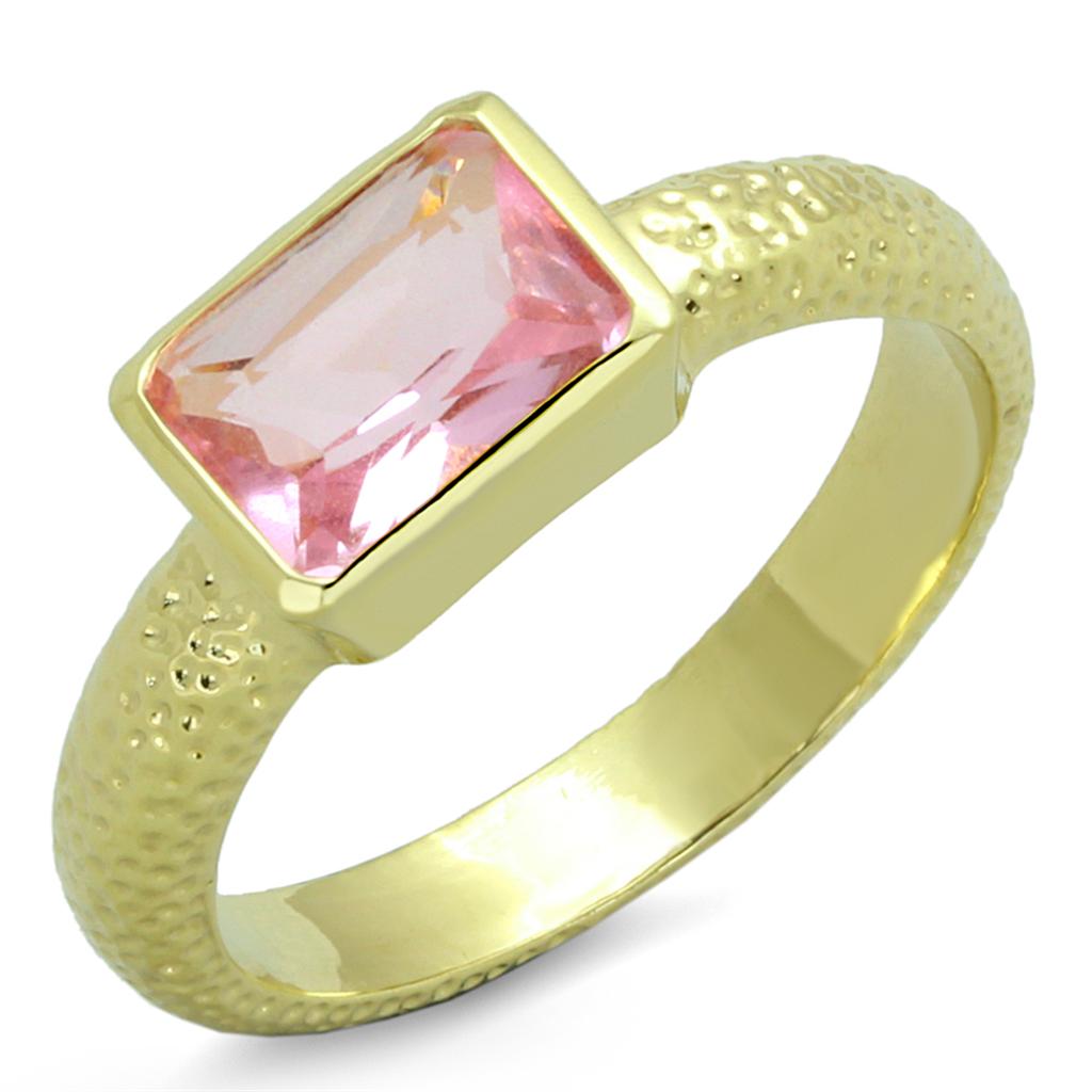 JCE3638 Gold Brass Ring with Synthetic Synthetic Glass in Rose