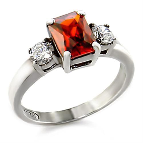JCEAS826 High-Polished 925 Sterling Silver Ring with AAA Grade CZ  in Garnet