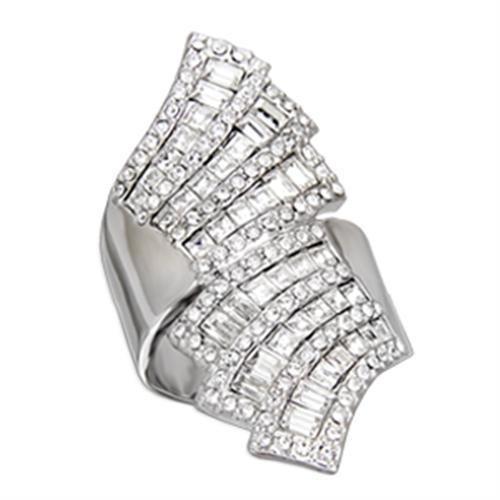 JCE4918 Rhodium 925 Sterling Silver Ring with Top Grade Crystal  in Clear