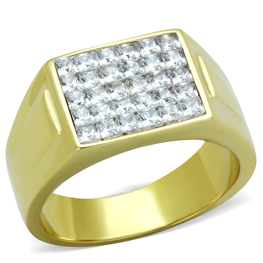 JCE2048 IP Gold(Ion Plating) Stainless Steel Ring with AAA Grade CZ  in Clear