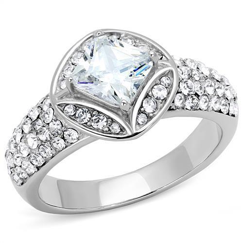 JCE3206 High polished (no plating) Stainless Steel Ring with AAA Grade CZ  in Clear