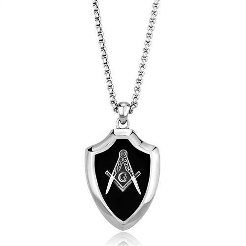 JCE2522 High polished (no plating) Stainless Steel Chain Pendant with Epoxy  in Jet