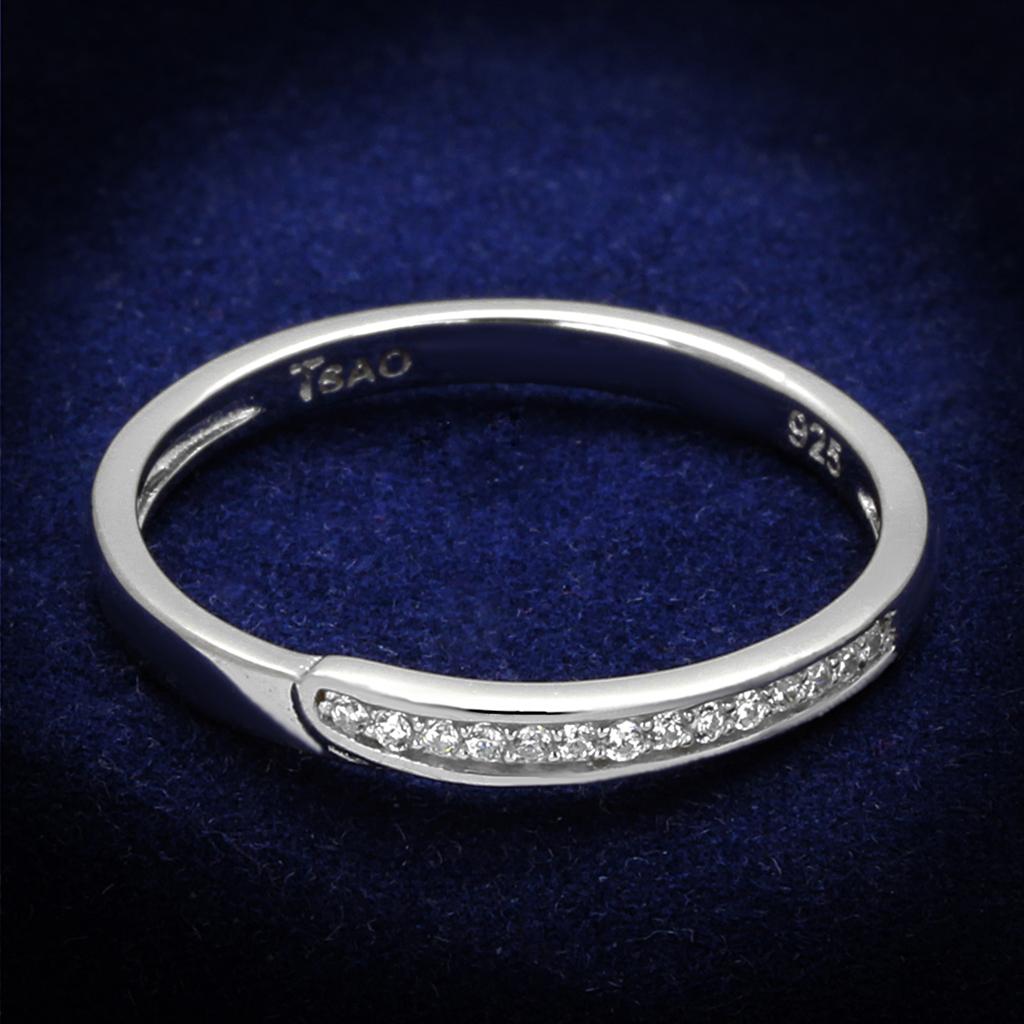 JCE472 Rhodium 925 Sterling Silver Ring with AAA Grade CZ  in Clear